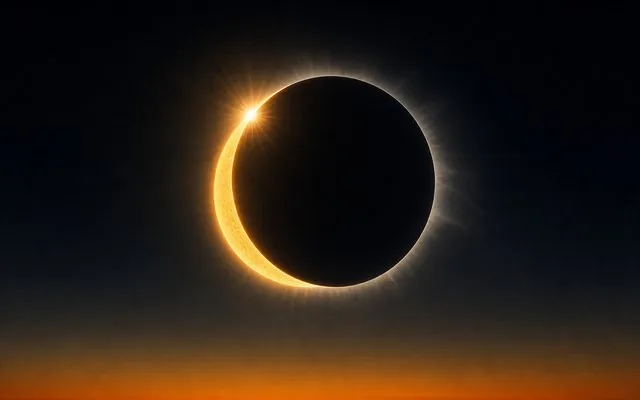 Third contact showing sunlight returning as the Sun emerges from behind the Moon